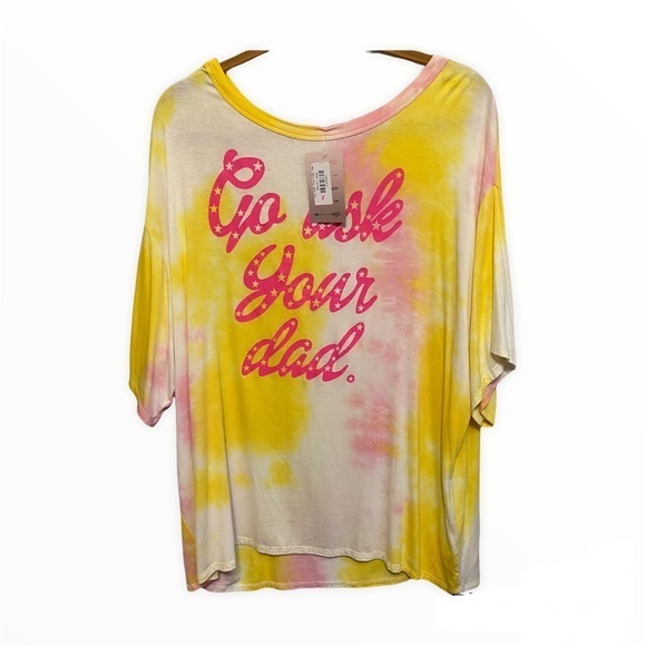 Go Ask Your Dad Oversized Relaxed Fit Tie Dye Scoop Neck Half Sleeves Tee - Picture 3 of 14